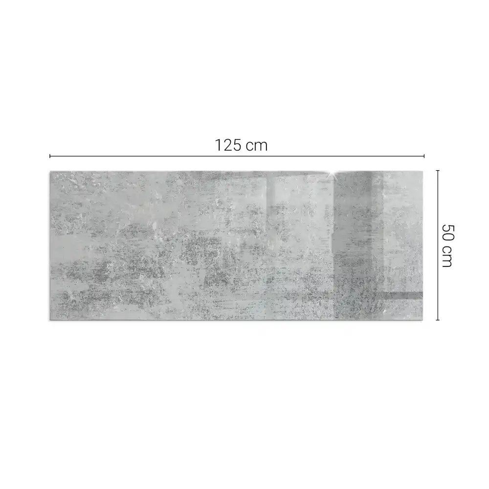 Plaque de sol rectangulaire en verre pour cheminée d'angle avec motif abstrait