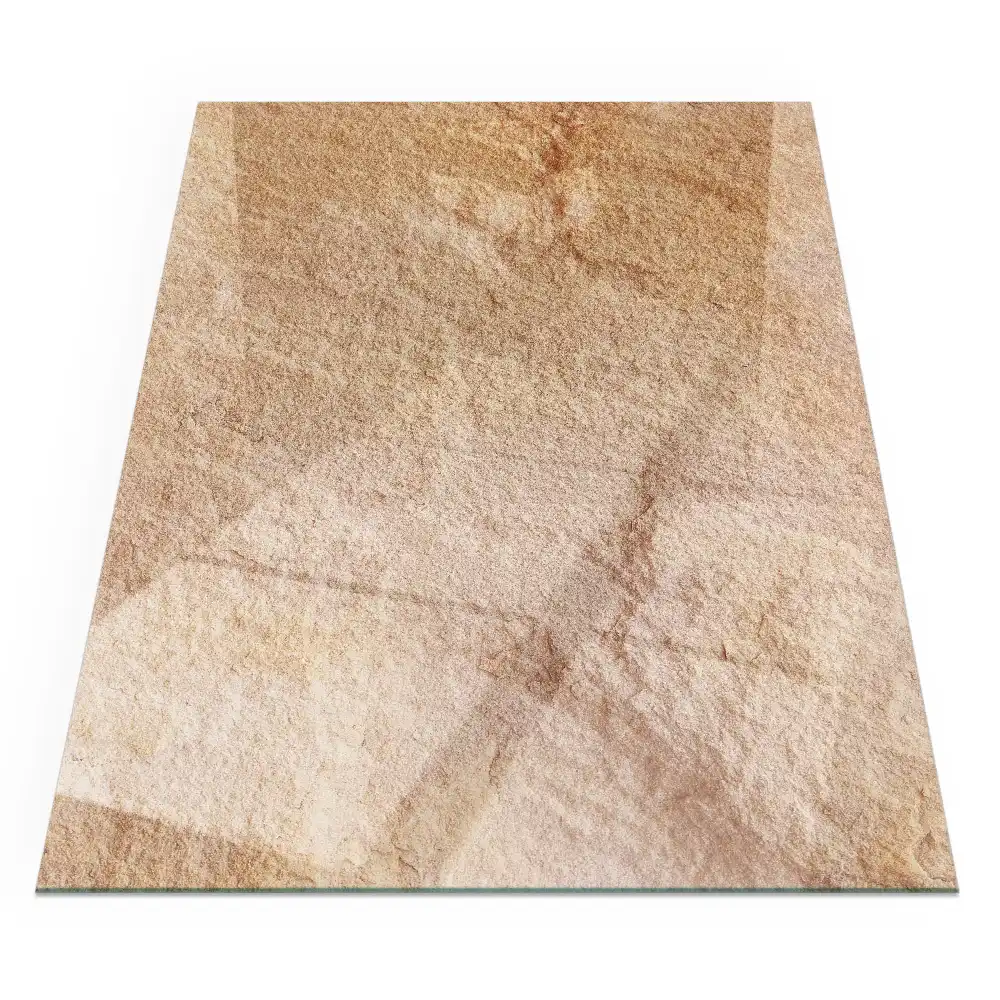 Plaque de sol rectangulaire en verre pour cheminée d'angle texture pierre naturelle
