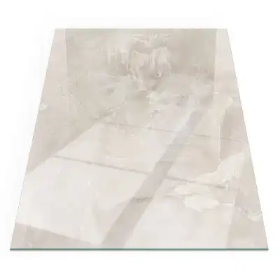 Plaque de sol rectangulaire en verre pour cheminée d'angle motif marbre naturel