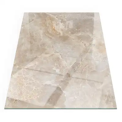 Plaque de sol rectangulaire en verre pour cheminée d'angle avec motif pierre naturelle