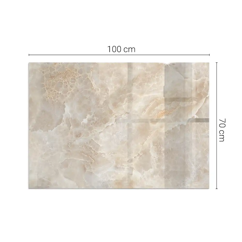 Plaque de sol rectangulaire en verre pour cheminée d'angle avec motif pierre naturelle