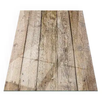 Plaque de sol rectangulaire en verre pour cheminée d'angle avec motif aspect planches de bois