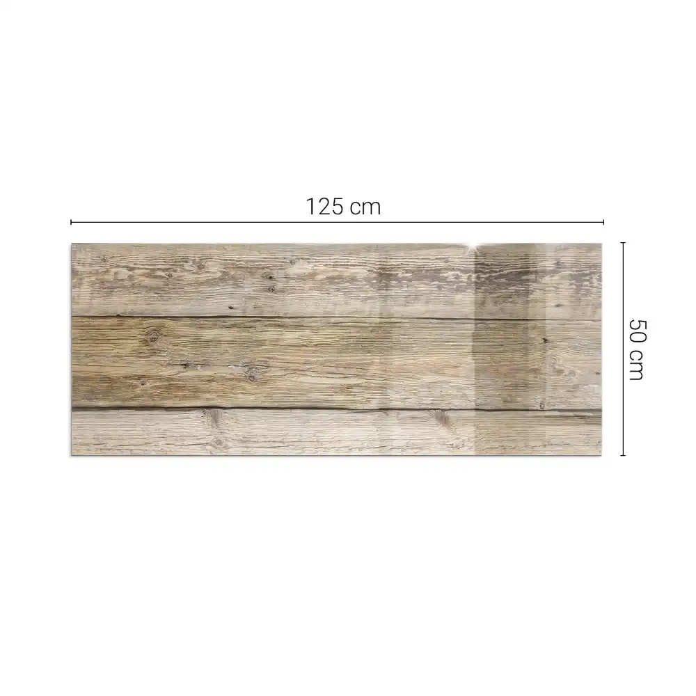 Plaque de sol rectangulaire en verre pour cheminée d'angle avec motif aspect planches de bois