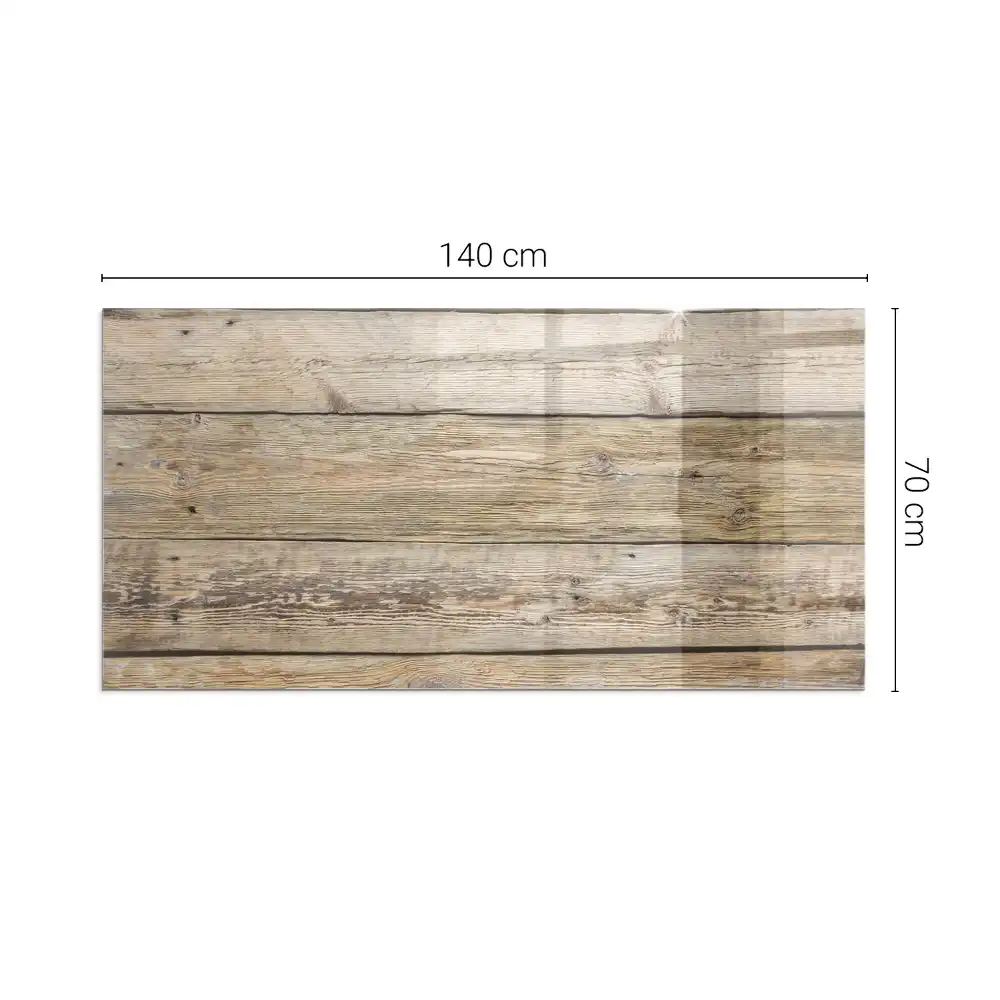 Plaque de sol rectangulaire en verre pour cheminée d'angle avec motif aspect planches de bois