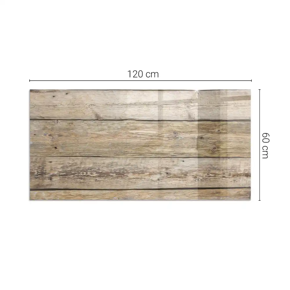 Plaque de sol rectangulaire en verre pour cheminée d'angle avec motif aspect planches de bois