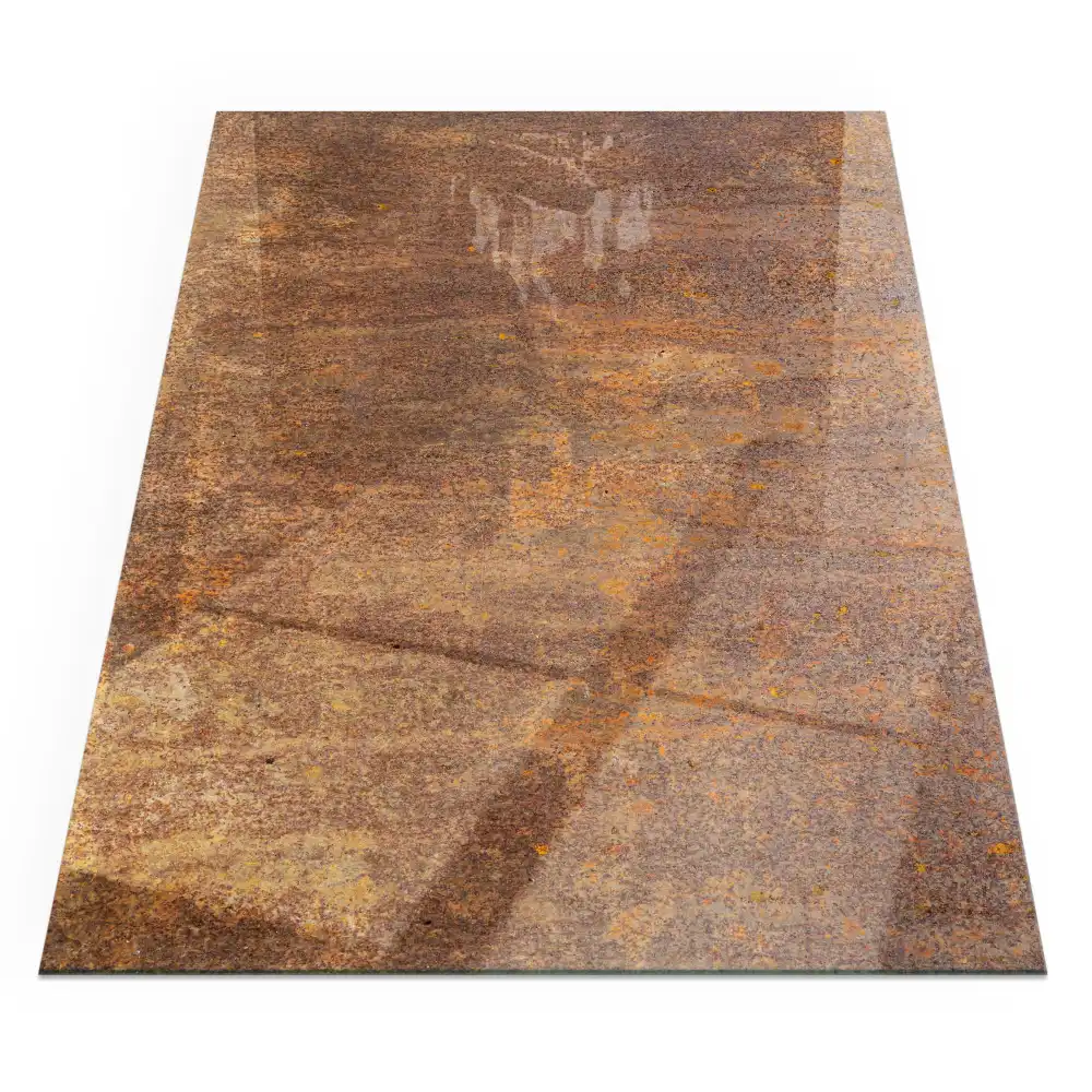 Plaque de sol rectangulaire pour poêle à bois en métal aspect rouillé