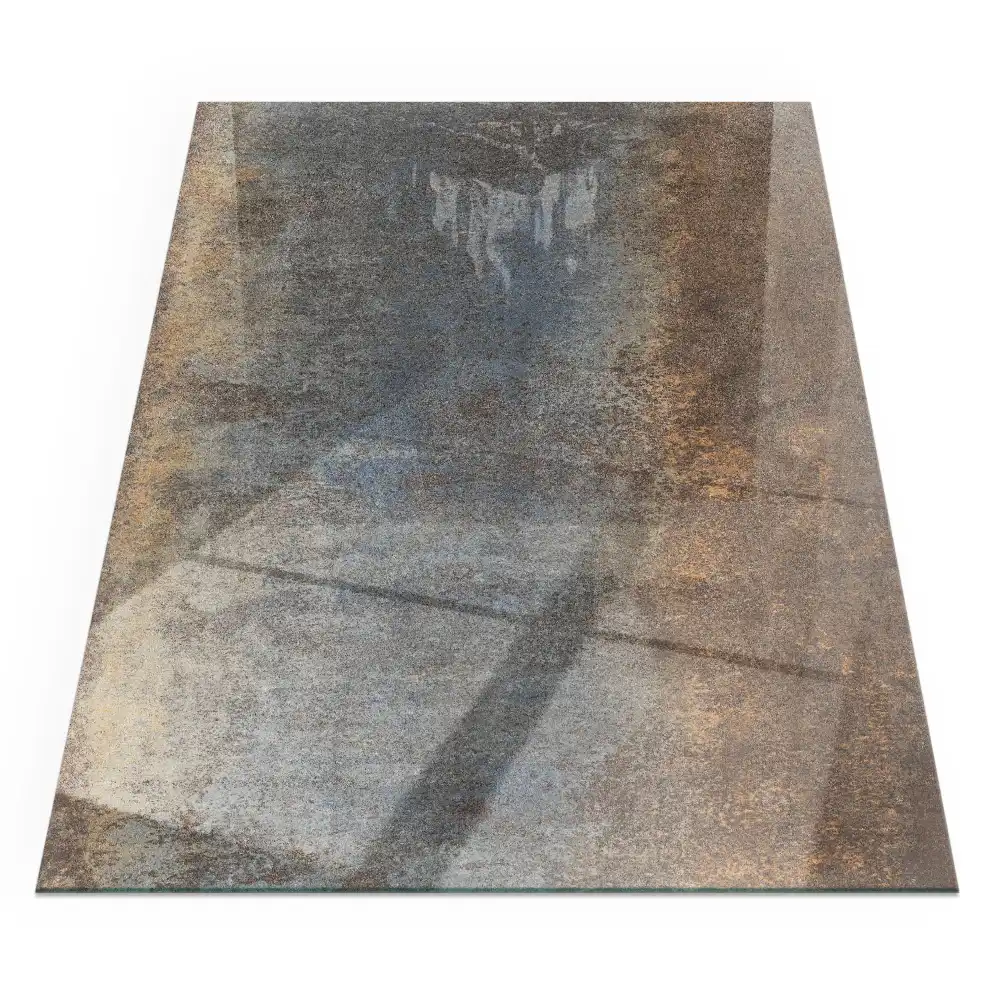 Plaque de sol rectangulaire en verre trempé pour cheminée motif texturé abstrait