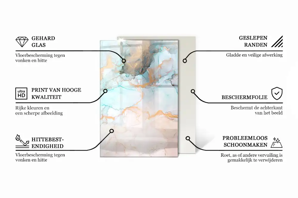 Plaque de sol rectangulaire en verre pour cheminée d'angle avec motif mosaïque