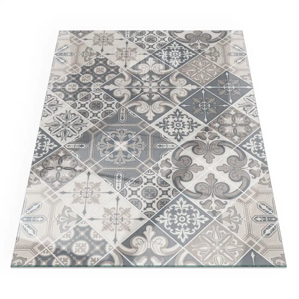 Plaque de sol rectangulaire pour poêle à bois avec motif mosaïque décoratif