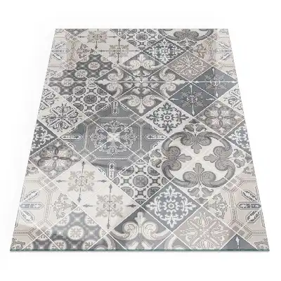 Plaque de sol rectangulaire pour poêle à bois avec motif mosaïque décoratif