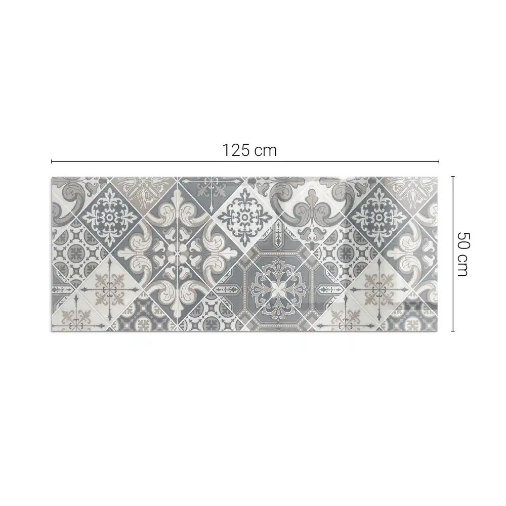 Plaque de sol rectangulaire pour poêle à bois avec motif mosaïque décoratif