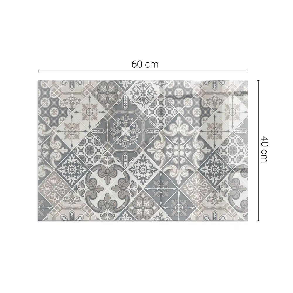 Plaque de sol rectangulaire pour poêle à bois avec motif mosaïque décoratif