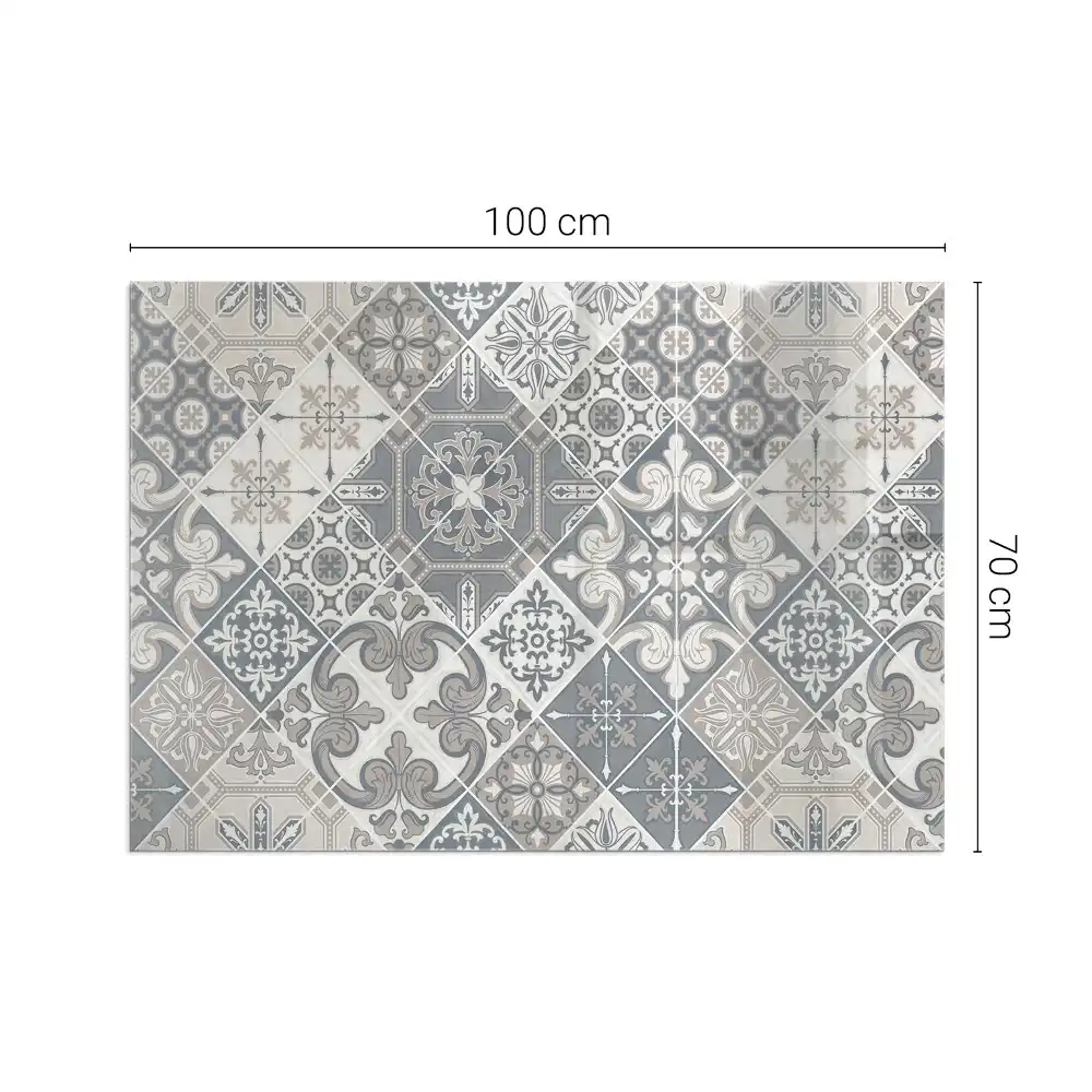 Plaque de sol rectangulaire pour poêle à bois avec motif mosaïque décoratif