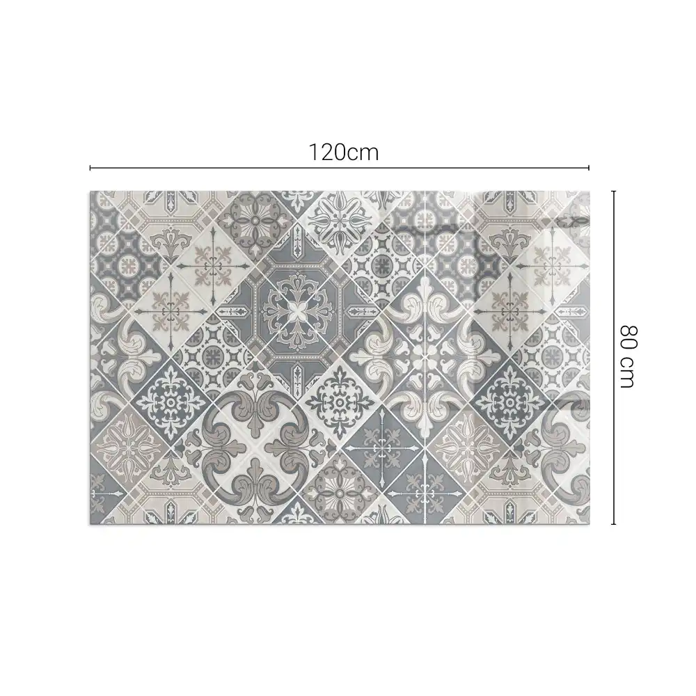 Plaque de sol rectangulaire pour poêle à bois avec motif mosaïque décoratif