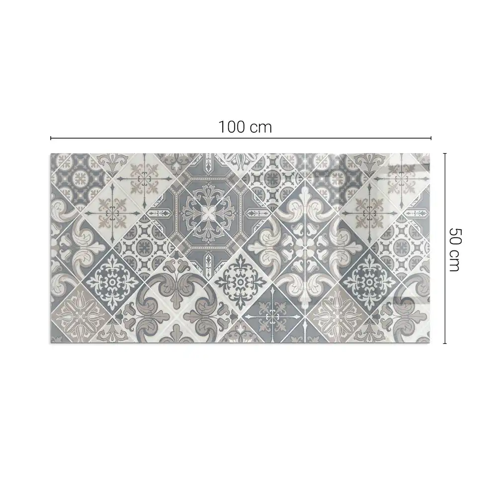 Plaque de sol rectangulaire pour poêle à bois avec motif mosaïque décoratif