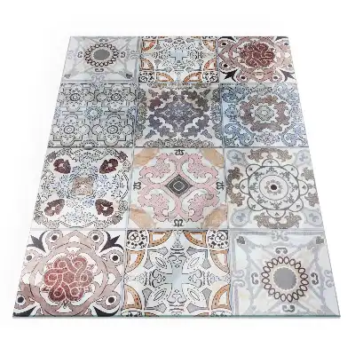 Plaque de sol rectangulaire pour cheminée d'angle en verre avec motifs mosaïque