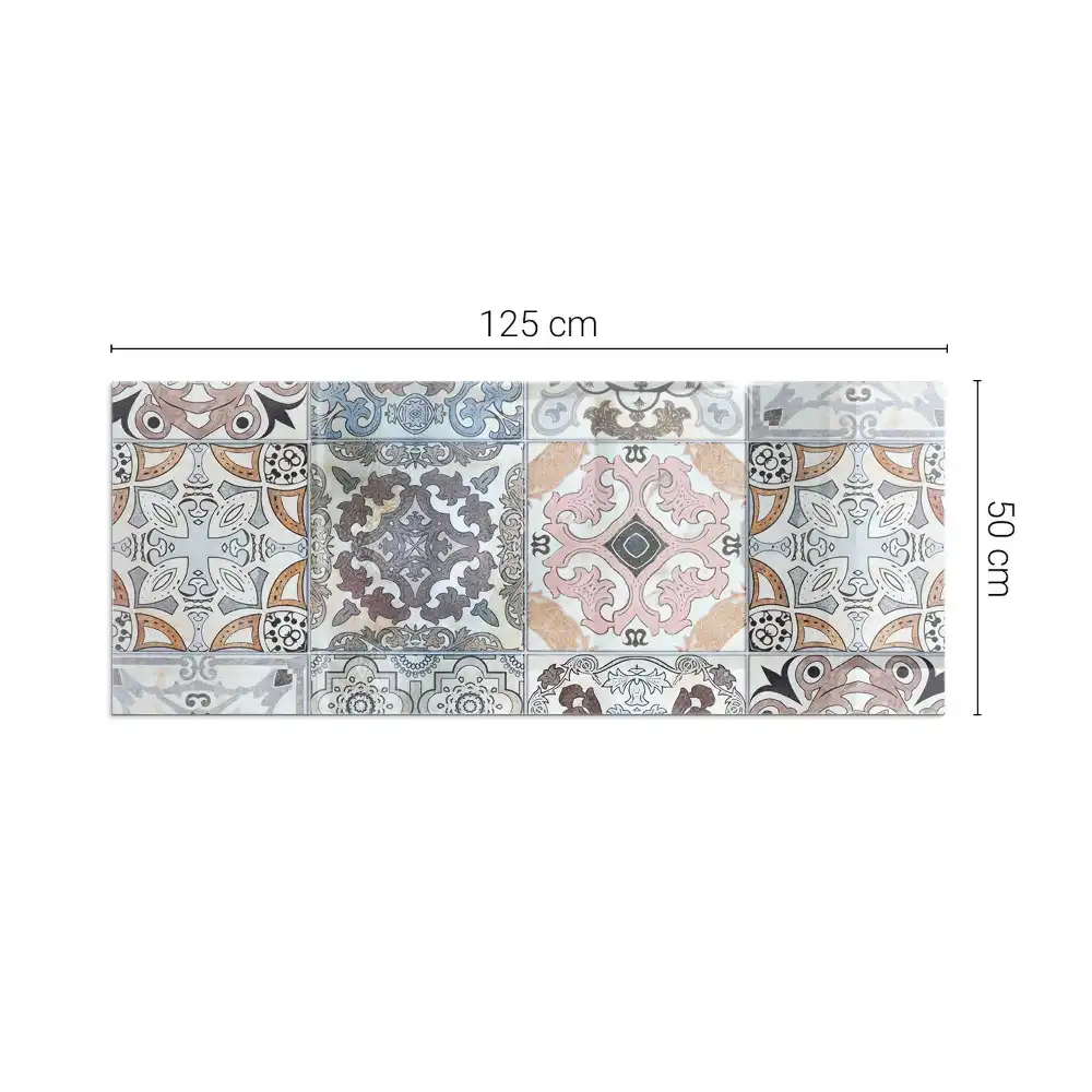 Plaque de sol rectangulaire pour cheminée d'angle en verre avec motifs mosaïque