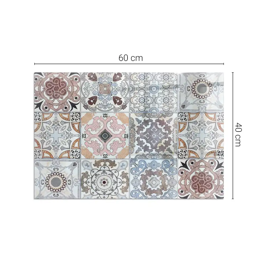Plaque de sol rectangulaire pour cheminée d'angle en verre avec motifs mosaïque