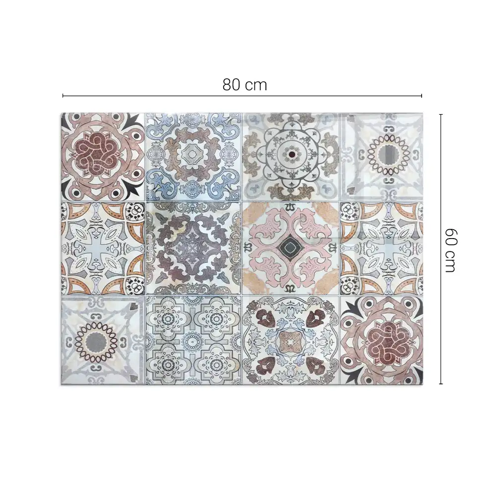 Plaque de sol rectangulaire pour cheminée d'angle en verre avec motifs mosaïque