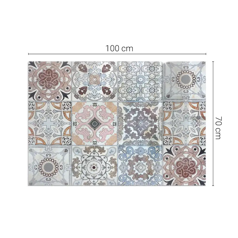 Plaque de sol rectangulaire pour cheminée d'angle en verre avec motifs mosaïque