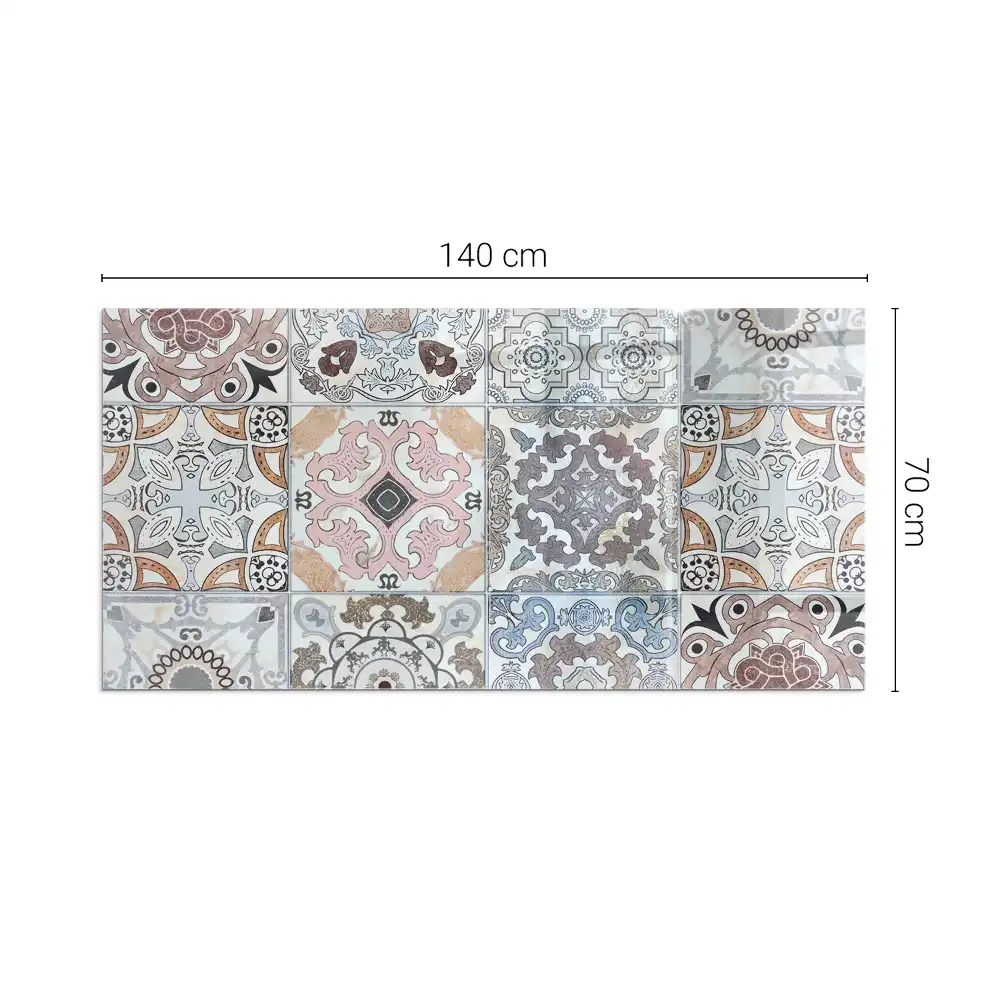 Plaque de sol rectangulaire pour cheminée d'angle en verre avec motifs mosaïque