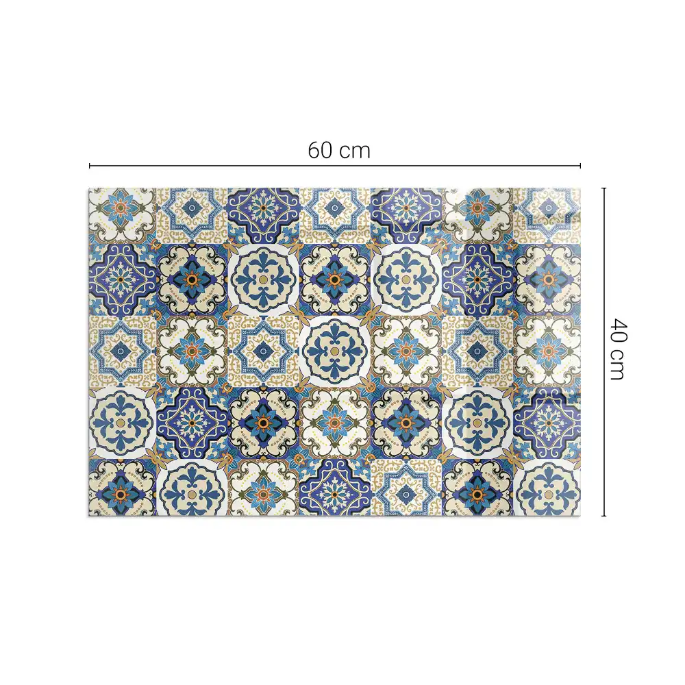 Plaque de sol rectangulaire pour poêle à bois motif mosaïque à fleurs