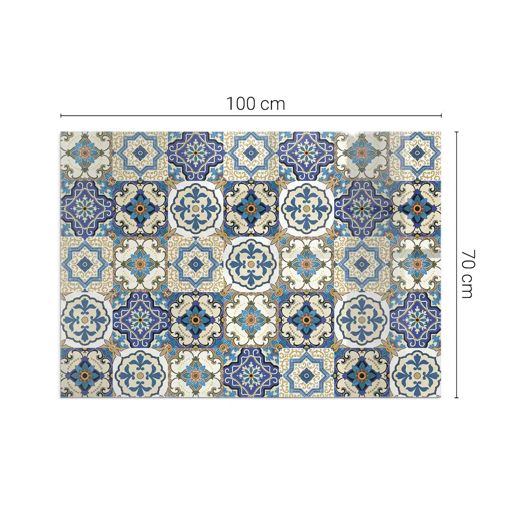 Plaque de sol rectangulaire pour poêle à bois motif mosaïque à fleurs