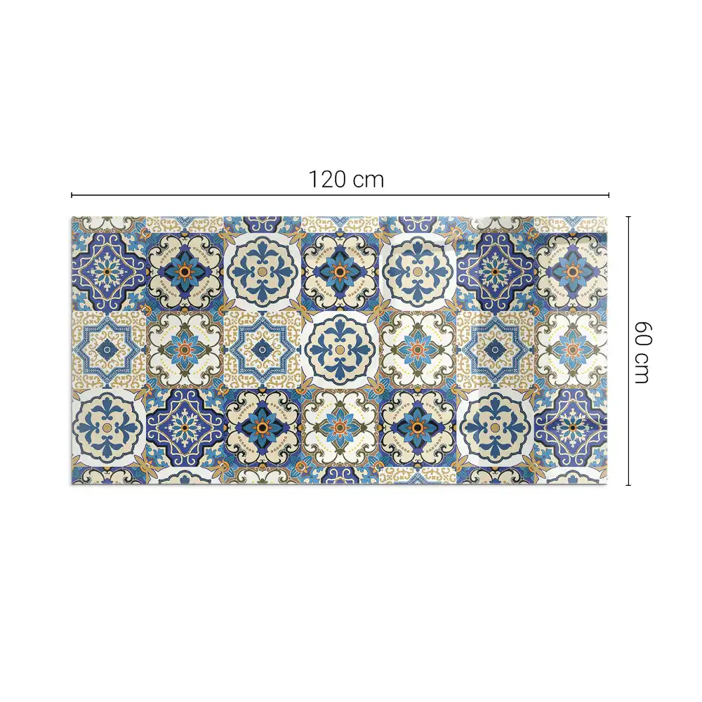 Plaque de sol rectangulaire pour poêle à bois motif mosaïque à fleurs