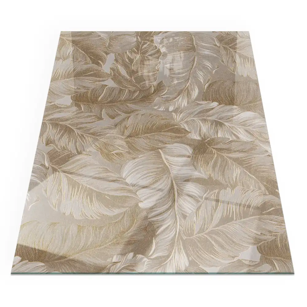 Plaque de sol rectangulaire en verre trempé pour cheminée à motifs feuilles