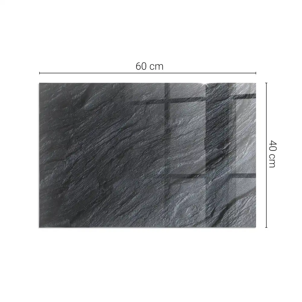 Plaque de sol rectangulaire en verre pour cheminée d'angle avec texture aspect pierre