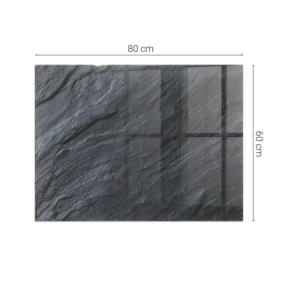 Plaque de sol rectangulaire en verre pour cheminée d'angle avec texture aspect pierre
