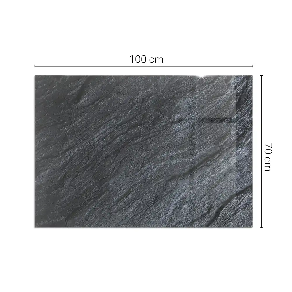 Plaque de sol rectangulaire en verre pour cheminée d'angle avec texture aspect pierre