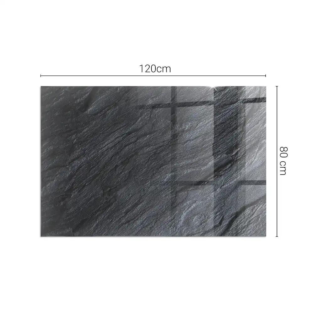Plaque de sol rectangulaire en verre pour cheminée d'angle avec texture aspect pierre
