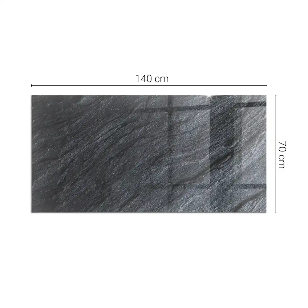 Plaque de sol rectangulaire en verre pour cheminée d'angle avec texture aspect pierre
