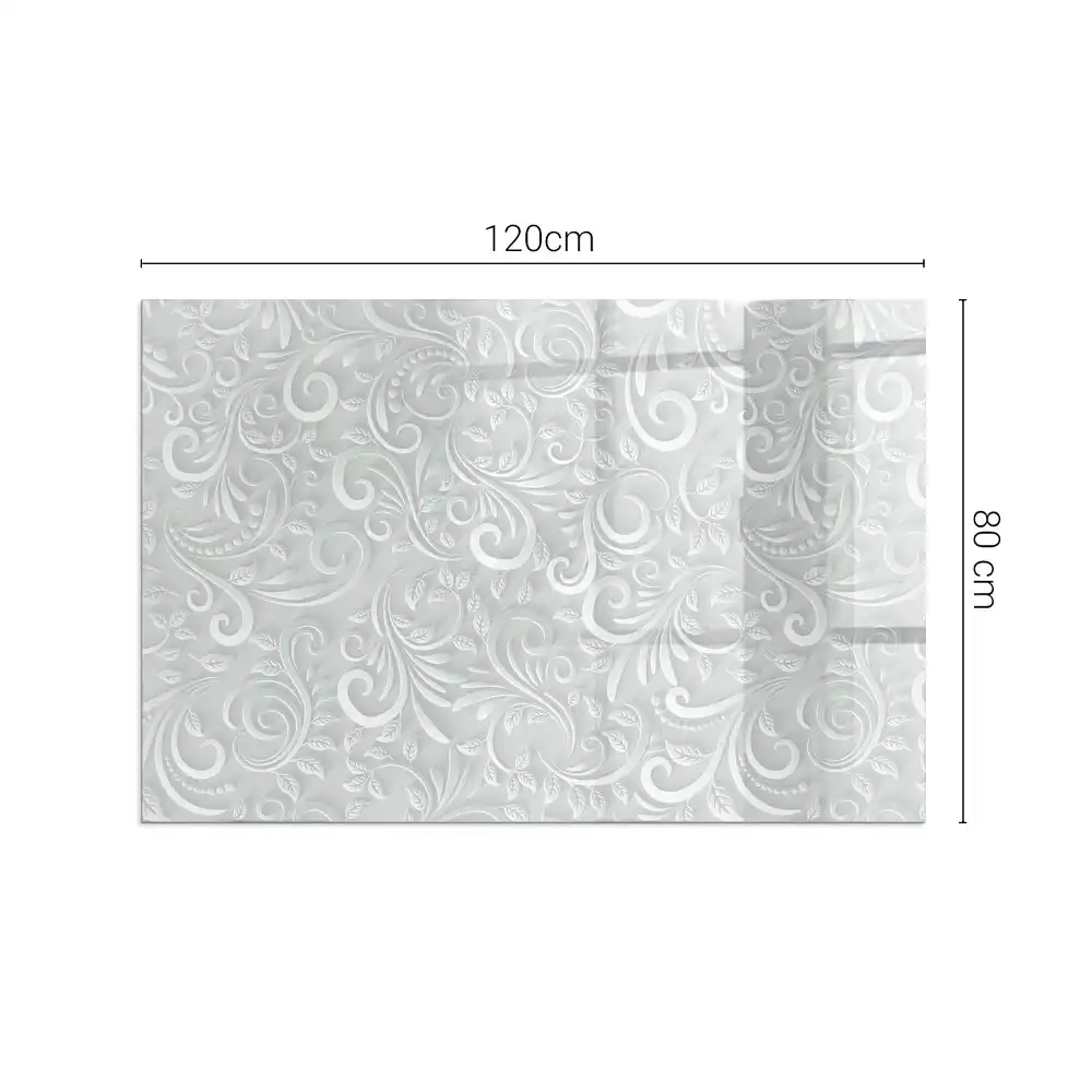 Plaque de sol rectangulaire en verre pour cheminée d'angle avec motif végétal