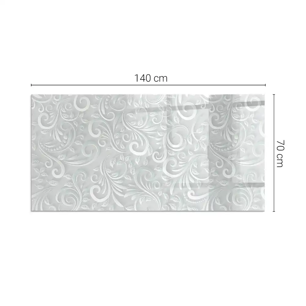 Plaque de sol rectangulaire en verre pour cheminée d'angle avec motif végétal