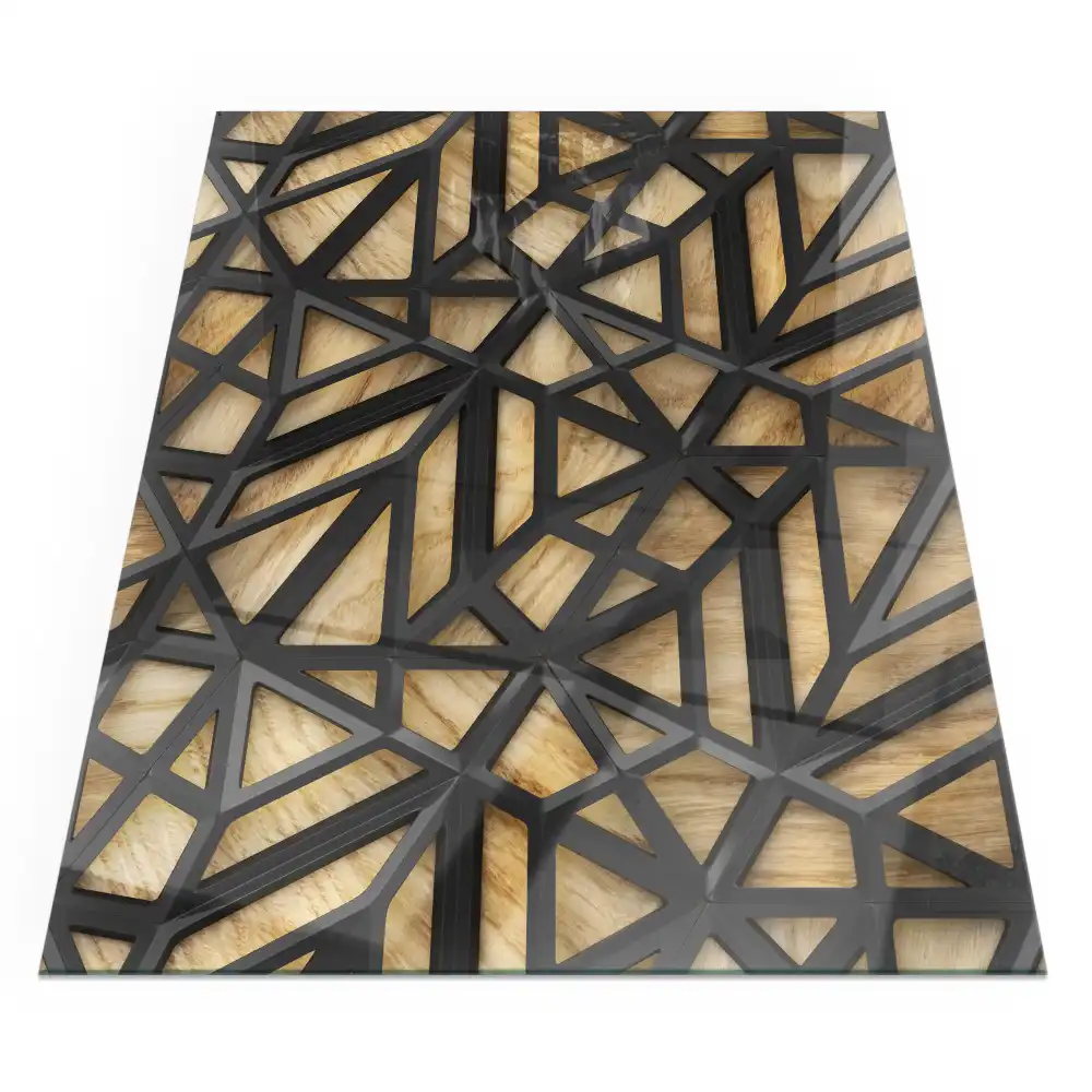 Plaque de sol rectangulaire pour poêle à bois avec motif géométrique bois