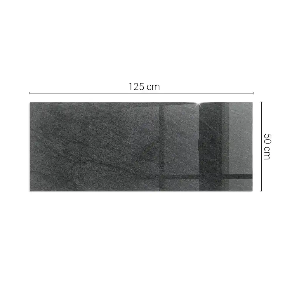 Plaque de sol rectangulaire en verre pour cheminée d'angle avec texture aspect pierre