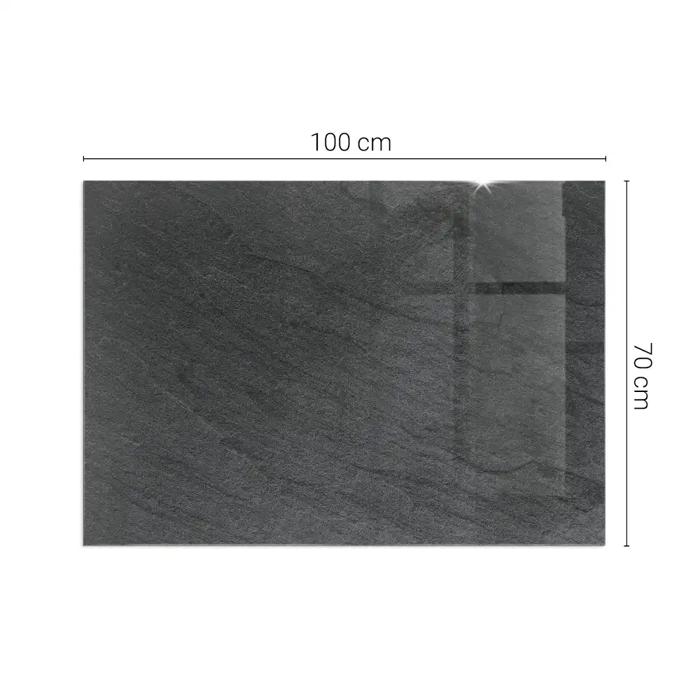 Plaque de sol rectangulaire en verre pour cheminée d'angle avec texture aspect pierre