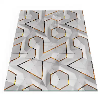 Plaque de sol rectangulaire en verre pour cheminée d'angle avec motif géométrique 3D