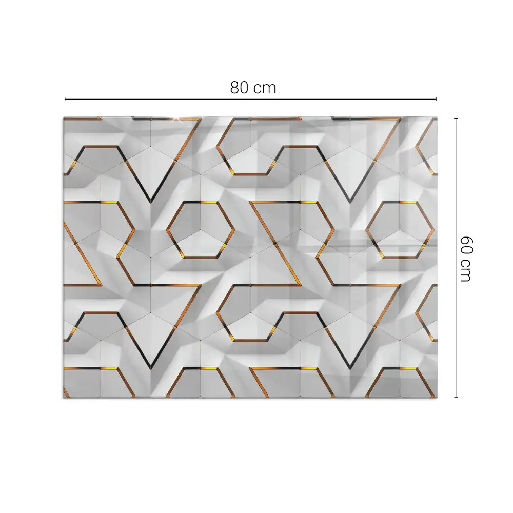 Plaque de sol rectangulaire en verre pour cheminée d'angle avec motif géométrique 3D