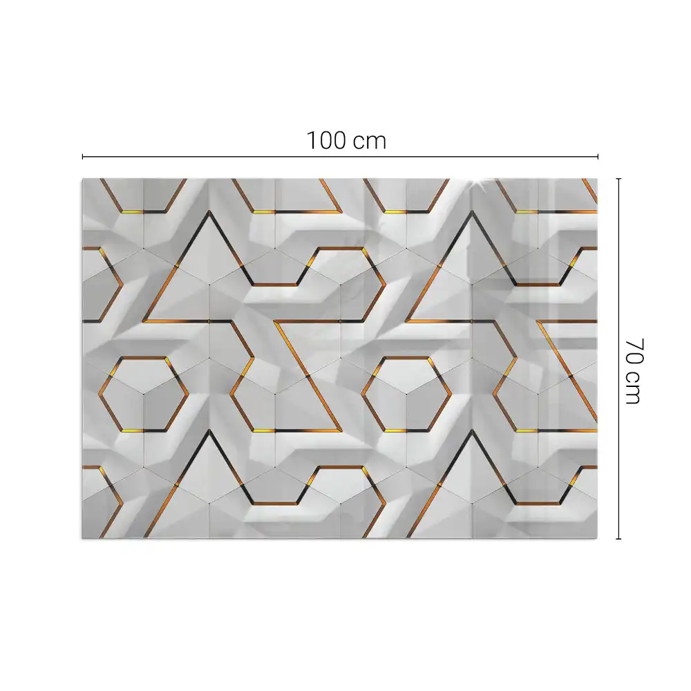 Plaque de sol rectangulaire en verre pour cheminée d'angle avec motif géométrique 3D