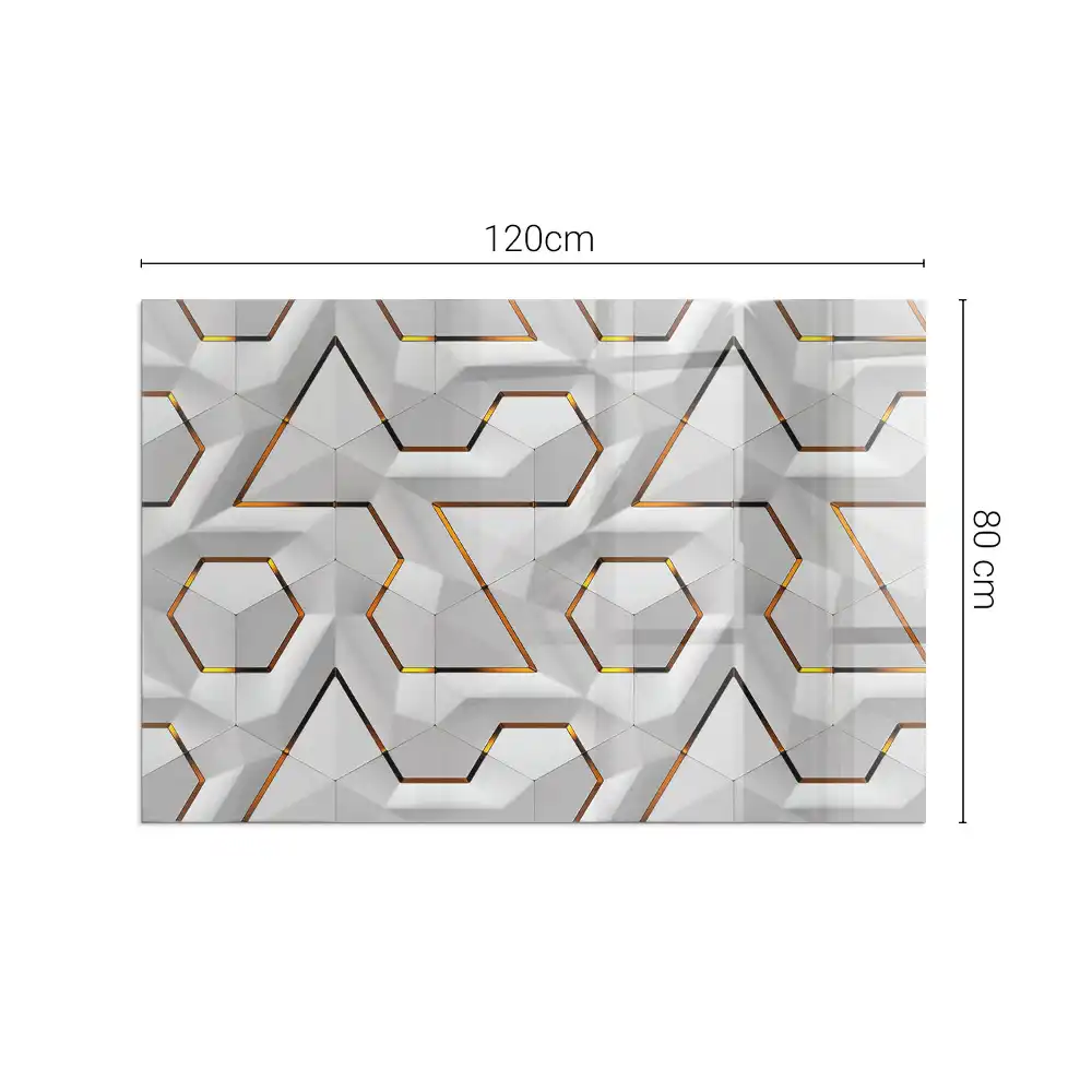 Plaque de sol rectangulaire en verre pour cheminée d'angle avec motif géométrique 3D