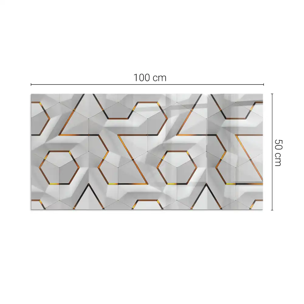 Plaque de sol rectangulaire en verre pour cheminée d'angle avec motif géométrique 3D