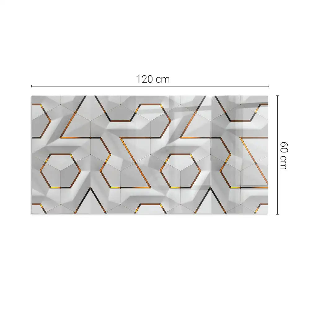 Plaque de sol rectangulaire en verre pour cheminée d'angle avec motif géométrique 3D