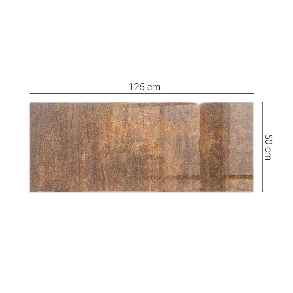 Plaque de sol rectangulaire en verre pour cheminée d'angle texture rouille