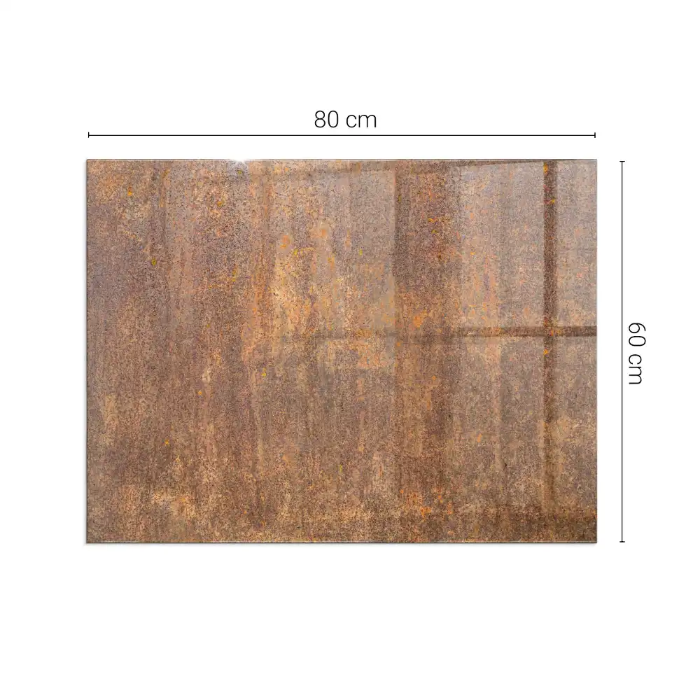 Plaque de sol rectangulaire en verre pour cheminée d'angle texture rouille