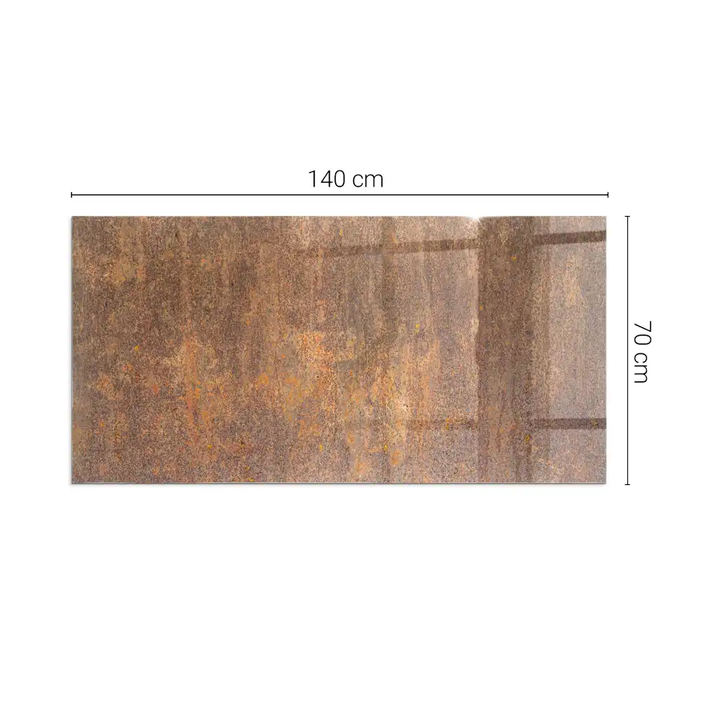 Plaque de sol rectangulaire en verre pour cheminée d'angle texture rouille