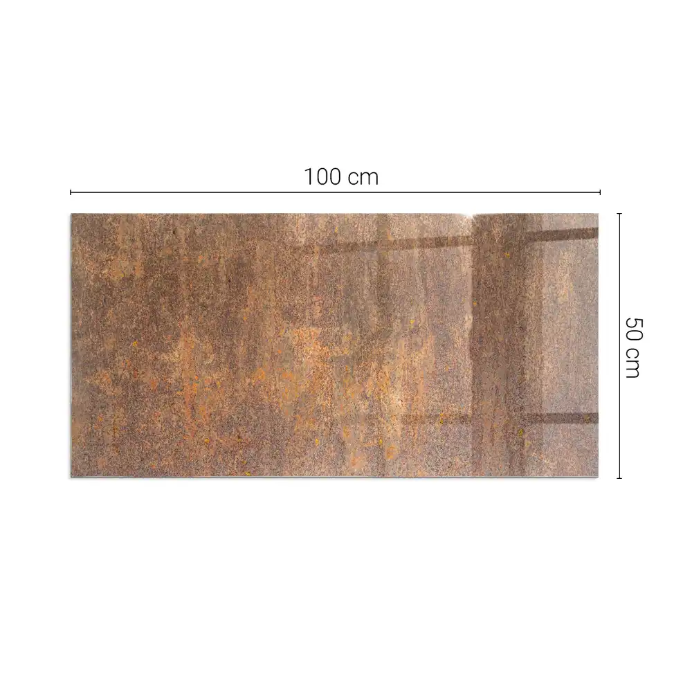 Plaque de sol rectangulaire en verre pour cheminée d'angle texture rouille