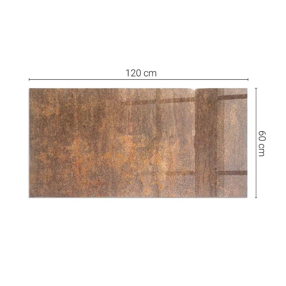 Plaque de sol rectangulaire en verre pour cheminée d'angle texture rouille